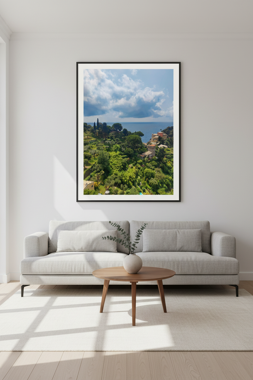 Mediterranean Eden fine art print displayed in an elegant living room