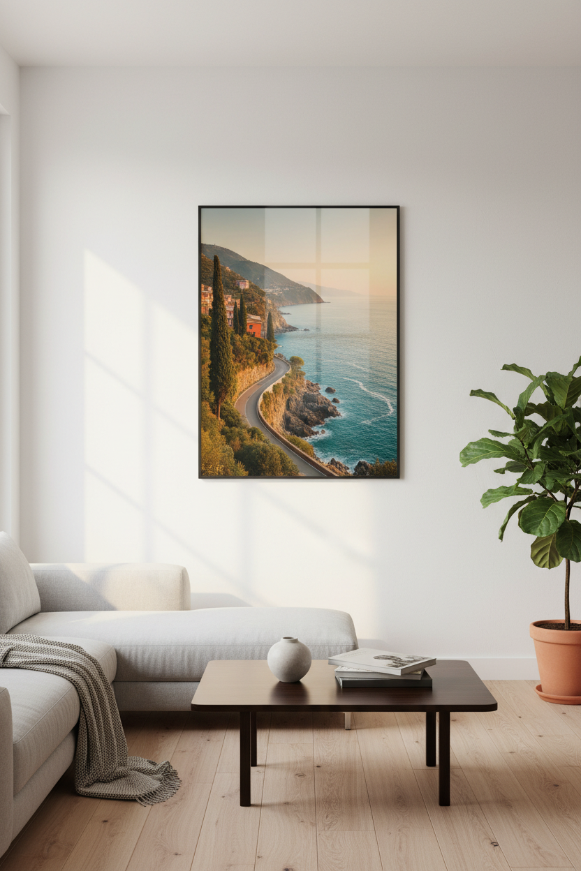 All Roads Lead to the Sea fine art print displayed in an elegant living room