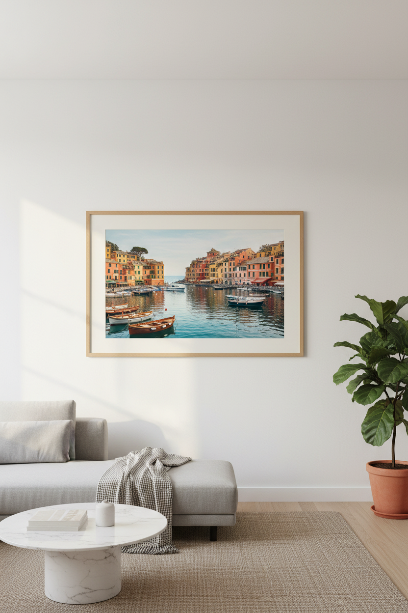 Portofino Through Time fine art print displayed in an elegant living room