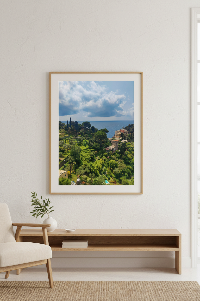 Mediterranean Eden fine art print displayed in an elegant living room