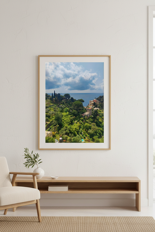 Mediterranean Eden fine art print displayed in an elegant living room