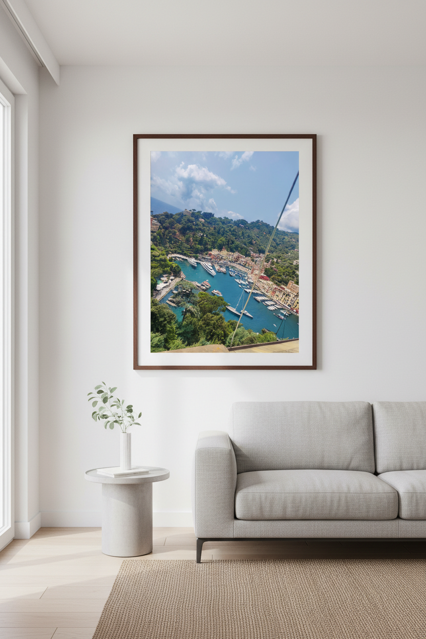 Portofino Postcard Perfect fine art print displayed in an elegant living room