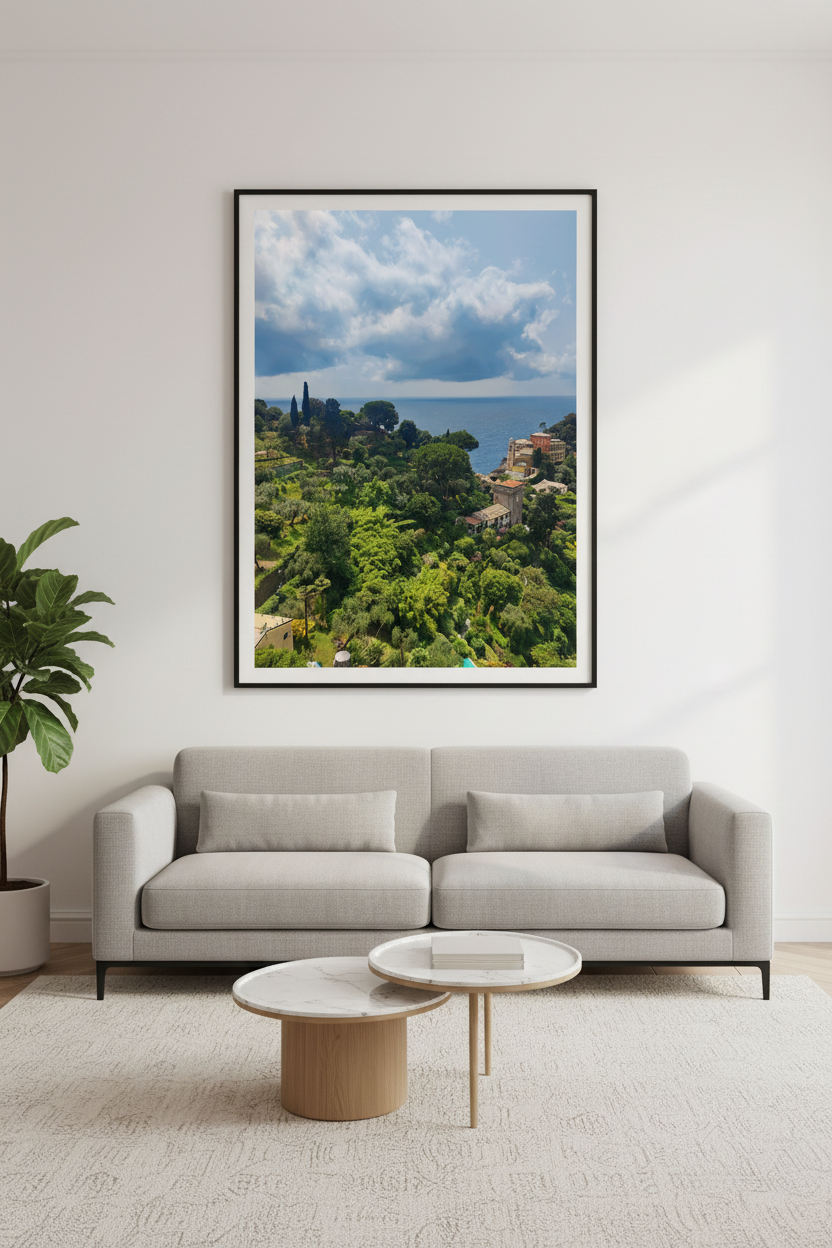 Where the Forest Meets the Sea fine art print displayed in an elegant living room