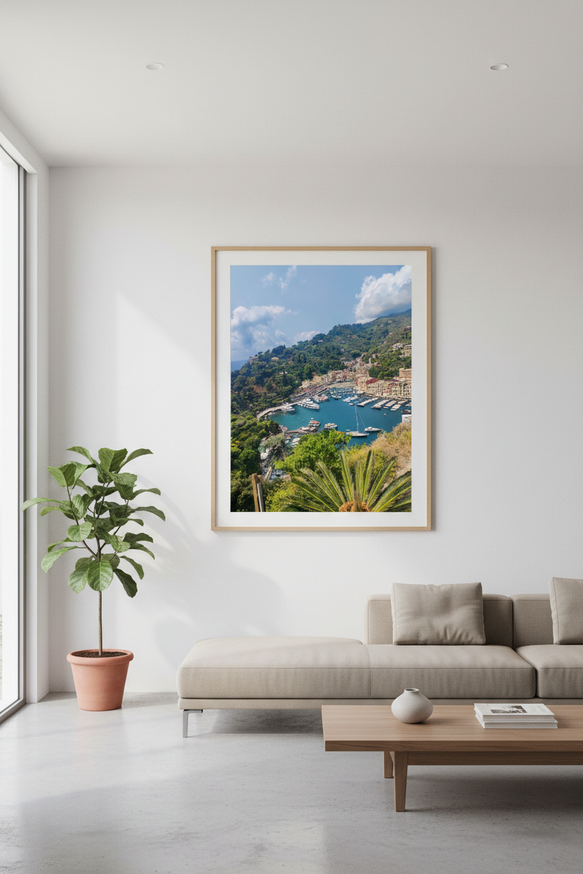Jewel of the Riviera fine art print displayed in an elegant living room
